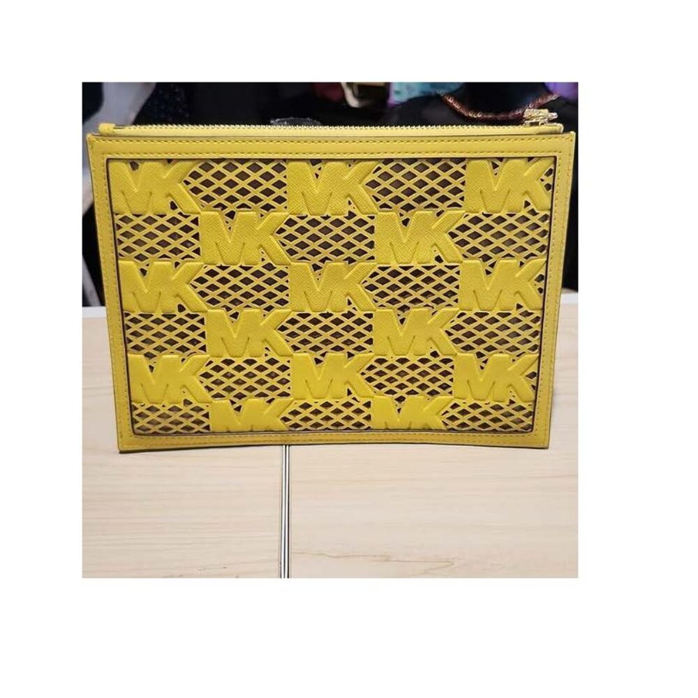 MiCHAEL KORS Yellow Checkered Clutch **EUC**